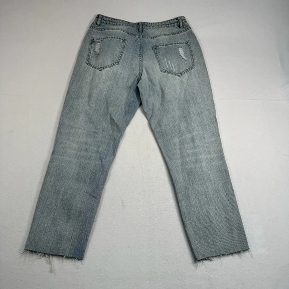 French Star Jeans Womens 9 Light Blue Girlfriend Fit High Rise Distressed NWT - Picture 2 of 12